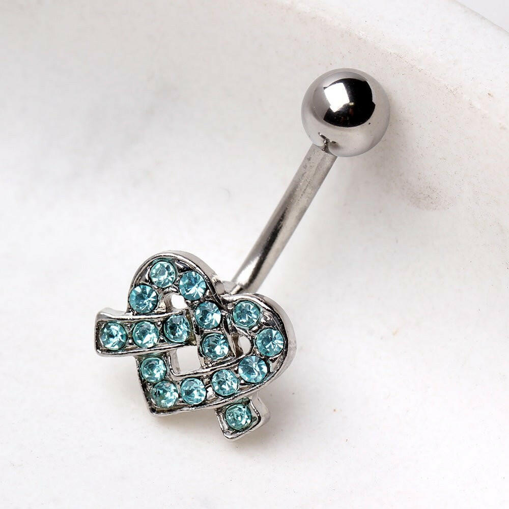 316L Surgical Steel Navel Ring with Ribbon Heart Navel Ring Impulse Piercings Aqua