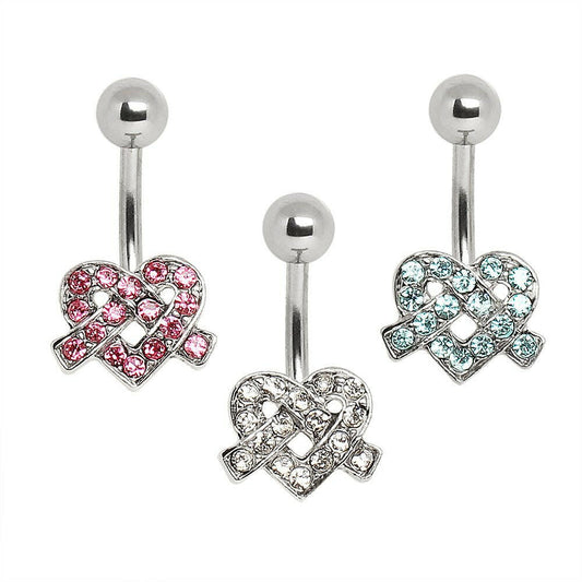 316L Surgical Steel Navel Ring with Ribbon Heart Navel Ring Impulse Piercings