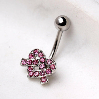 316L Surgical Steel Navel Ring with Ribbon Heart Navel Ring Impulse Piercings Pink