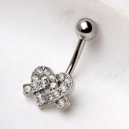 316L Surgical Steel Navel Ring with Ribbon Heart Navel Ring Impulse Piercings Clear