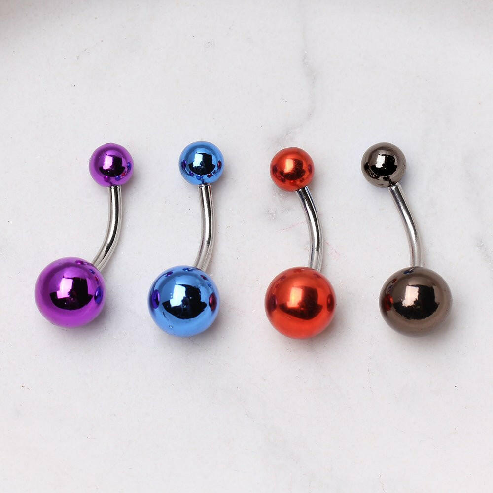 Surgical Steel Navel Ring with Vacuum-Coated Metallic Acrylic Balls Navel Ring Impulse Piercings