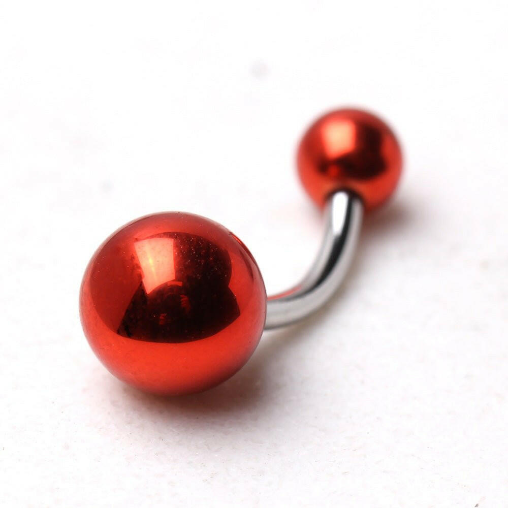 Surgical Steel Navel Ring with Vacuum-Coated Metallic Acrylic Balls Navel Ring Impulse Piercings Red