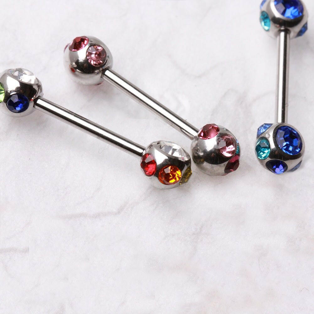 Surgical Steel Nipple Bar with Multi-Gemmed Balls Nipple Ring Impulse Piercings