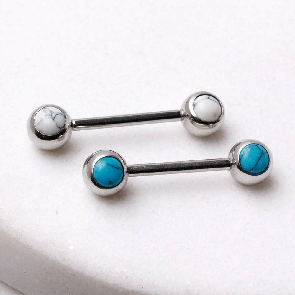 Surgical Steel Nipple Bar with Natural Stones Nipple Ring Impulse Piercings