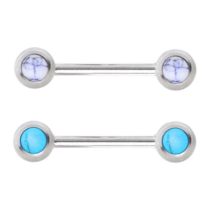 Surgical Steel Nipple Bar with Natural Stones Nipple Ring Impulse Piercings Howlite