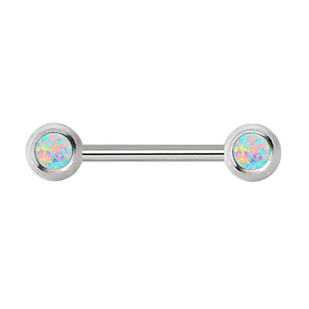 Surgical Steel Nipple Barbell with Press Fit Synthetic Opal Nipple Ring Impulse Piercings