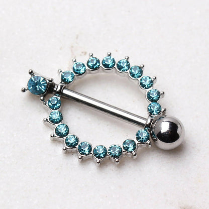 316L Surgical Steel Nipple Ring with Multi CZ Ring Nipple Ring Impulse Piercings Aqua