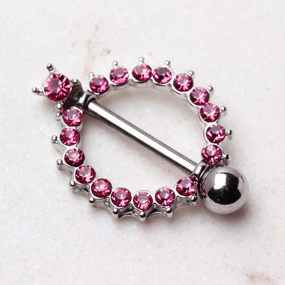 316L Surgical Steel Nipple Ring with Multi CZ Ring Nipple Ring Impulse Piercings Pink