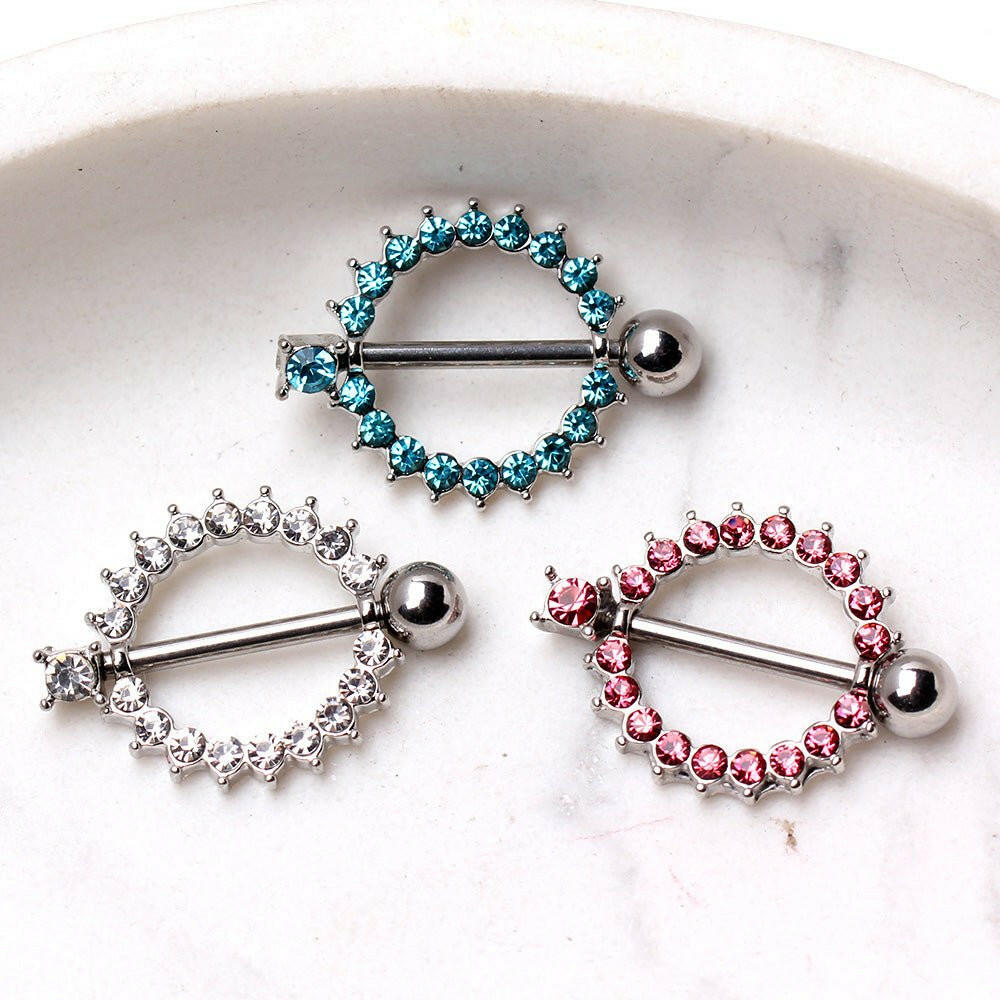 316L Surgical Steel Nipple Ring with Multi CZ Ring Nipple Ring Impulse Piercings