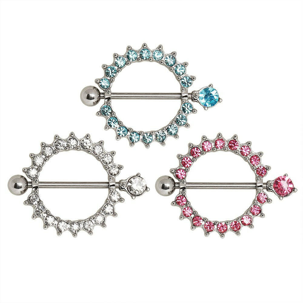 316L Surgical Steel Nipple Ring with Multi CZ Ring Nipple Ring Impulse Piercings