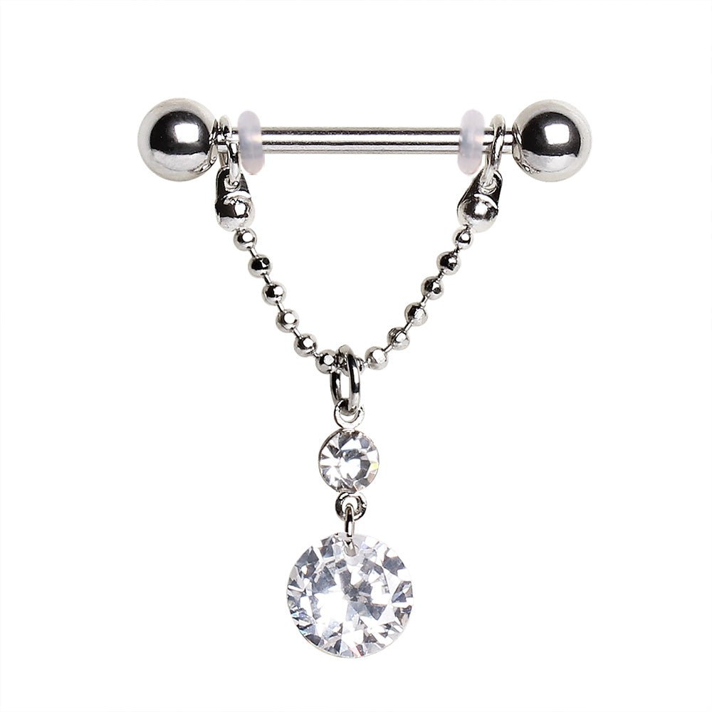 316L Surgical Steel Nipple Ring with Two Round Gems - Skin Metals
