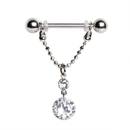 316L Surgical Steel Nipple Ring with Two Round Gems - Skin Metals