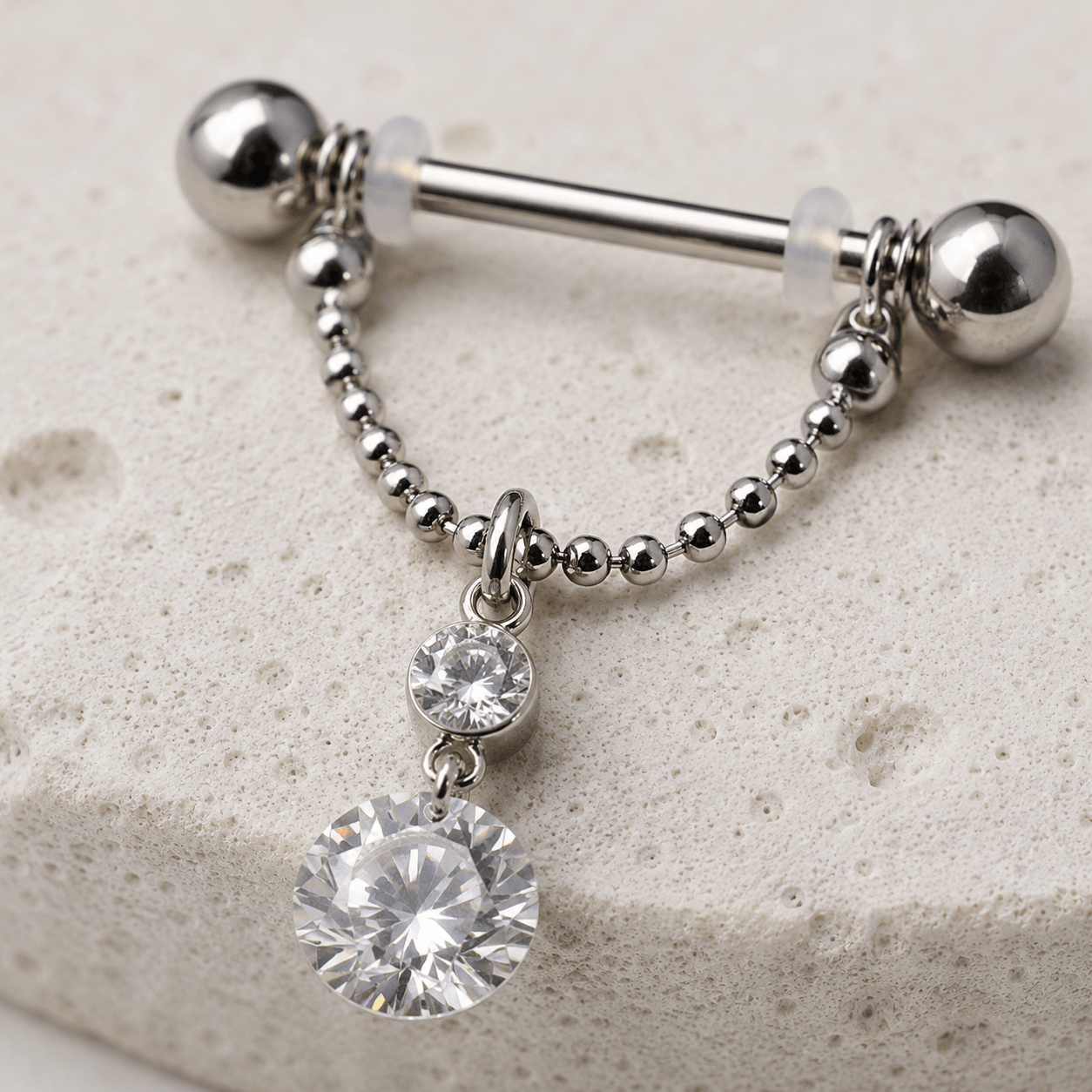 316L Surgical Steel Nipple Ring with Two Round Gems - Skin Metals