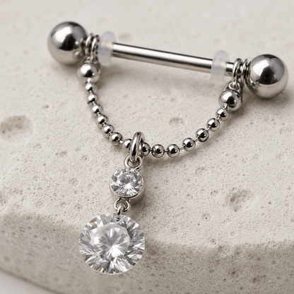 316L Surgical Steel Nipple Ring with Two Round Gems - Skin Metals