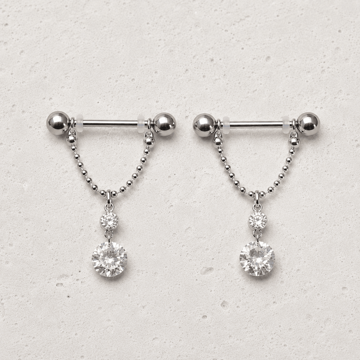 316L Surgical Steel Nipple Ring with Two Round Gems - Skin Metals