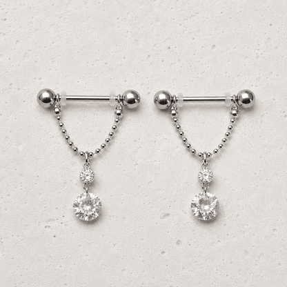 316L Surgical Steel Nipple Ring with Two Round Gems - Skin Metals