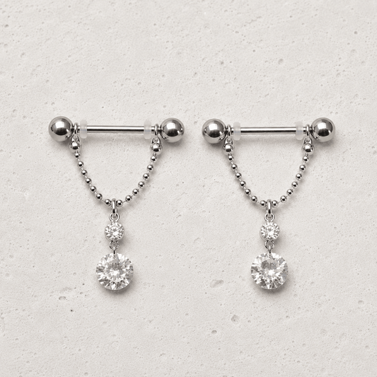 316L Surgical Steel Nipple Ring with Two Round Gems - Skin Metals