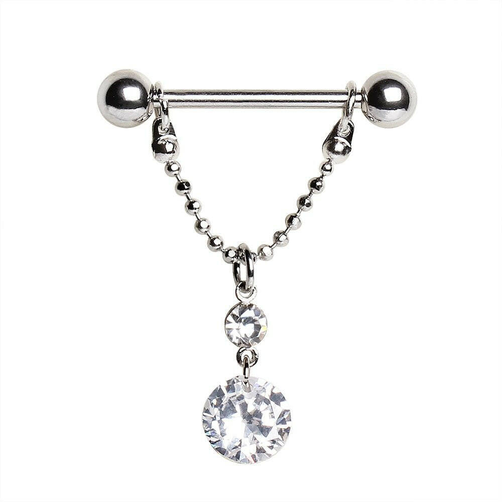 Surgical Steel Nipple Ring with Two Round Gems Nipple Ring Impulse Piercings