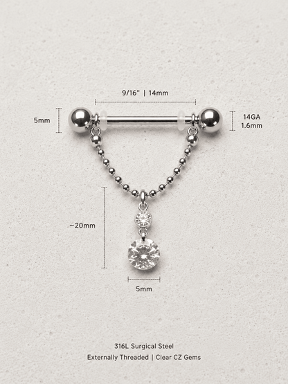 316L Surgical Steel Nipple Ring with Two Round Gems - Skin Metals
