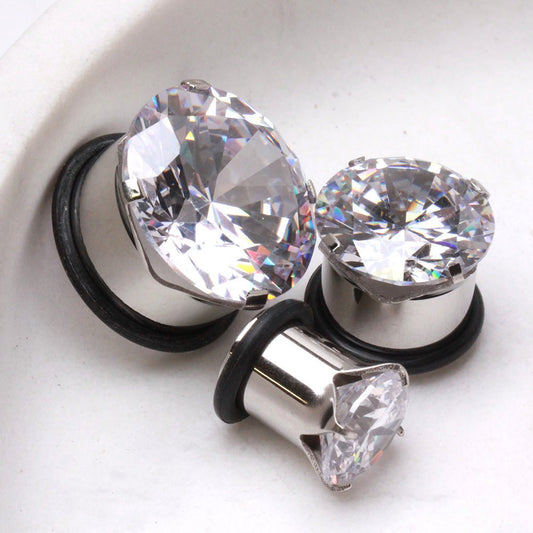 316L Surgical Steel Prong Set CZ Plug with O-Ring — Sold as Pair