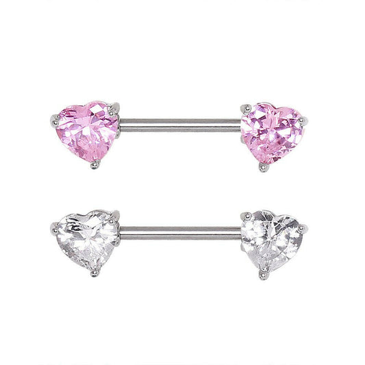 Surgical Steel Prong Set Heart CZ Nipple Bar Nipple Ring Impulse Piercings