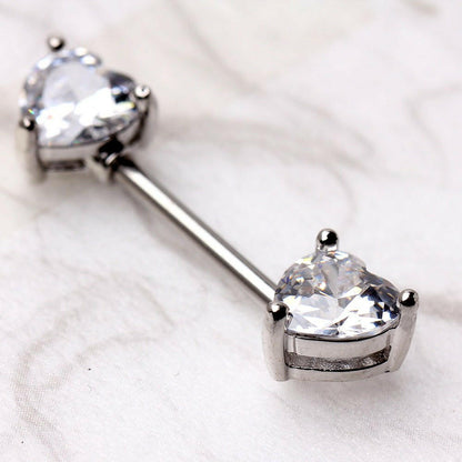 Surgical Steel Prong Set Heart CZ Nipple Bar Nipple Ring Impulse Piercings Clear