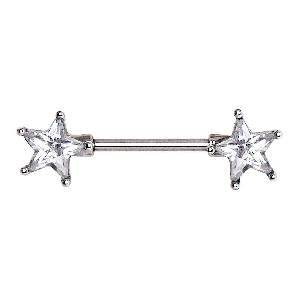 Surgical Steel Prong Set Star CZ Nipple Bar Nipple Ring Impulse Piercings