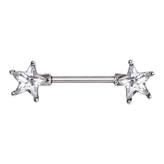 Surgical Steel Prong Set Star CZ Nipple Bar Nipple Ring Impulse Piercings