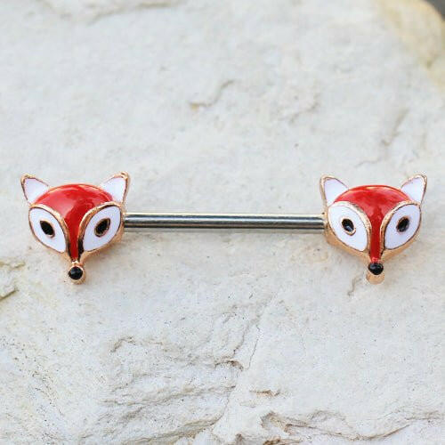 Surgical Steel Rose Gold Plated Red Fox Nipple Bar Nipple Ring Impulse Piercings