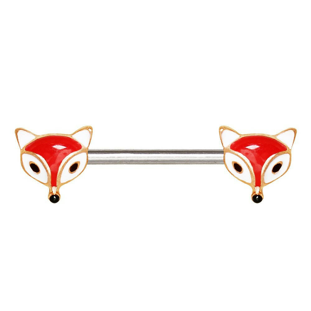 Surgical Steel Rose Gold Plated Red Fox Nipple Bar Nipple Ring Impulse Piercings