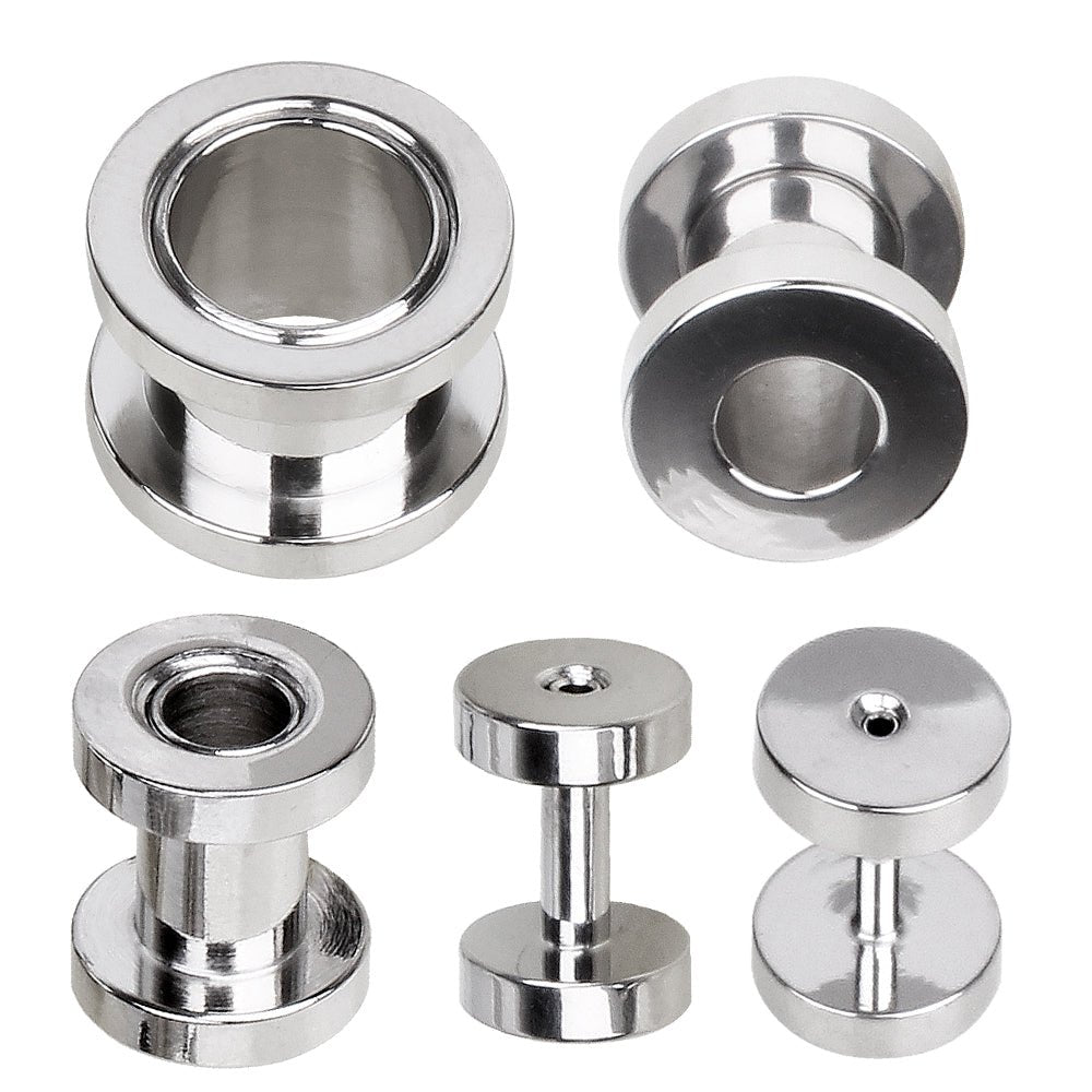 316L Surgical Steel Screw Fit Tunnel Plug Up to 2" — Sold as Pair - Skin Metals