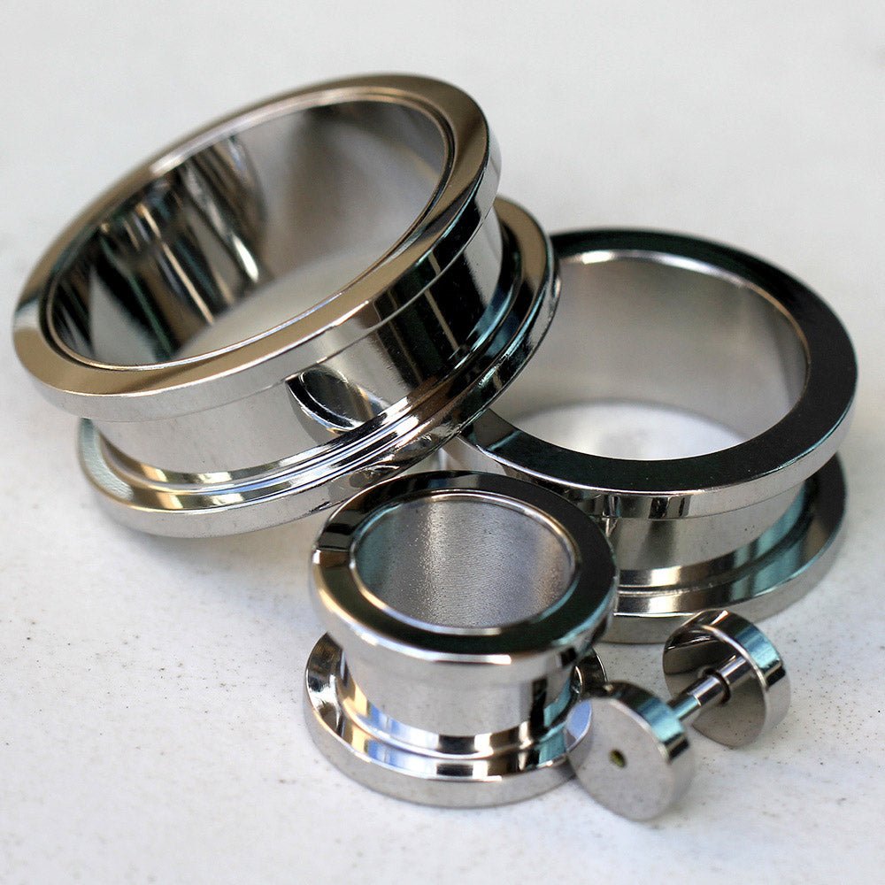316L Surgical Steel Screw Fit Tunnel Plug Up to 2" — Sold as Pair - Skin Metals