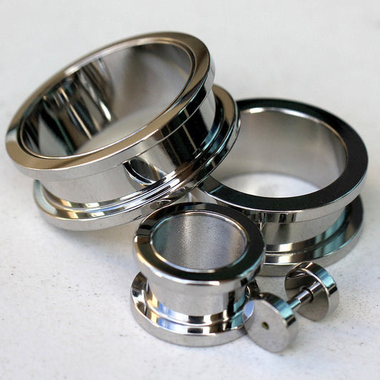 316L Surgical Steel Screw Fit Tunnel Plug Up to 2" — Sold as Pair - Skin Metals
