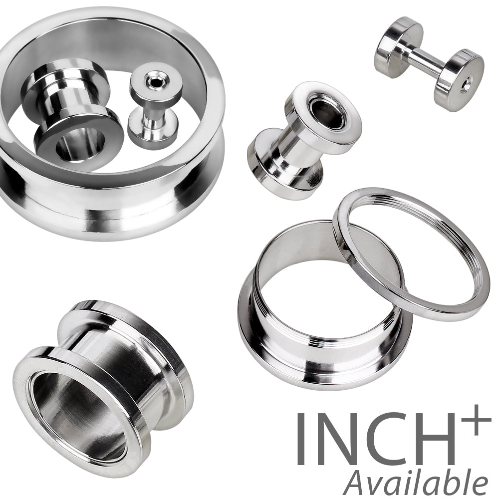316L Surgical Steel Screw Fit Tunnel Plug Up to 2" — Sold as Pair - Skin Metals