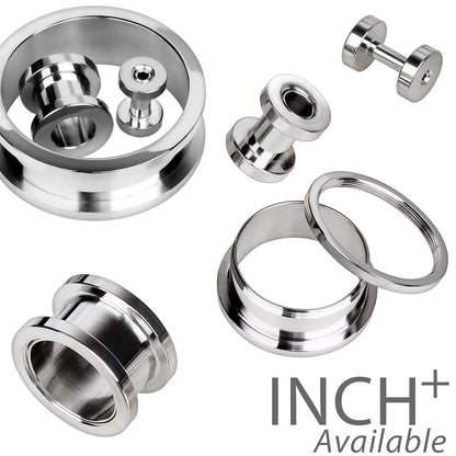 316L Surgical Steel Screw Fit Tunnel Plug Up to 2" — Sold as Pair - Skin Metals