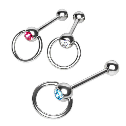 316L Surgical Steel Slave Ring Barbell with Gem Barbell Impulse Piercings Clear
