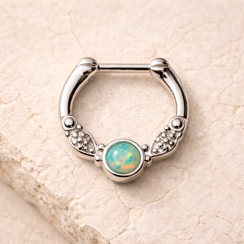 316L Surgical Steel Synthetic Opal Vintage Septum Clicker - Skin Metals