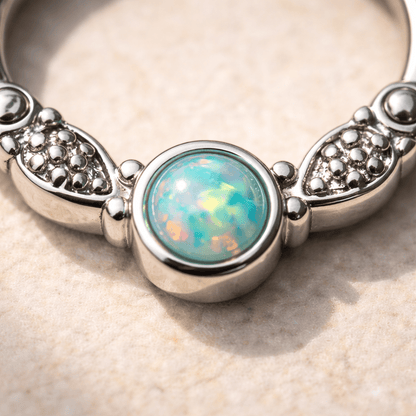 316L Surgical Steel Synthetic Opal Vintage Septum Clicker - Skin Metals