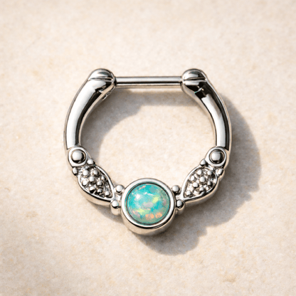 316L Surgical Steel Synthetic Opal Vintage Septum Clicker - Skin Metals