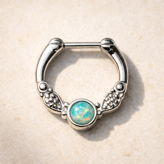 316L Surgical Steel Synthetic Opal Vintage Septum Clicker - Skin Metals