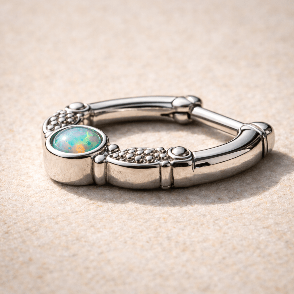 316L Surgical Steel Synthetic Opal Vintage Septum Clicker - Skin Metals