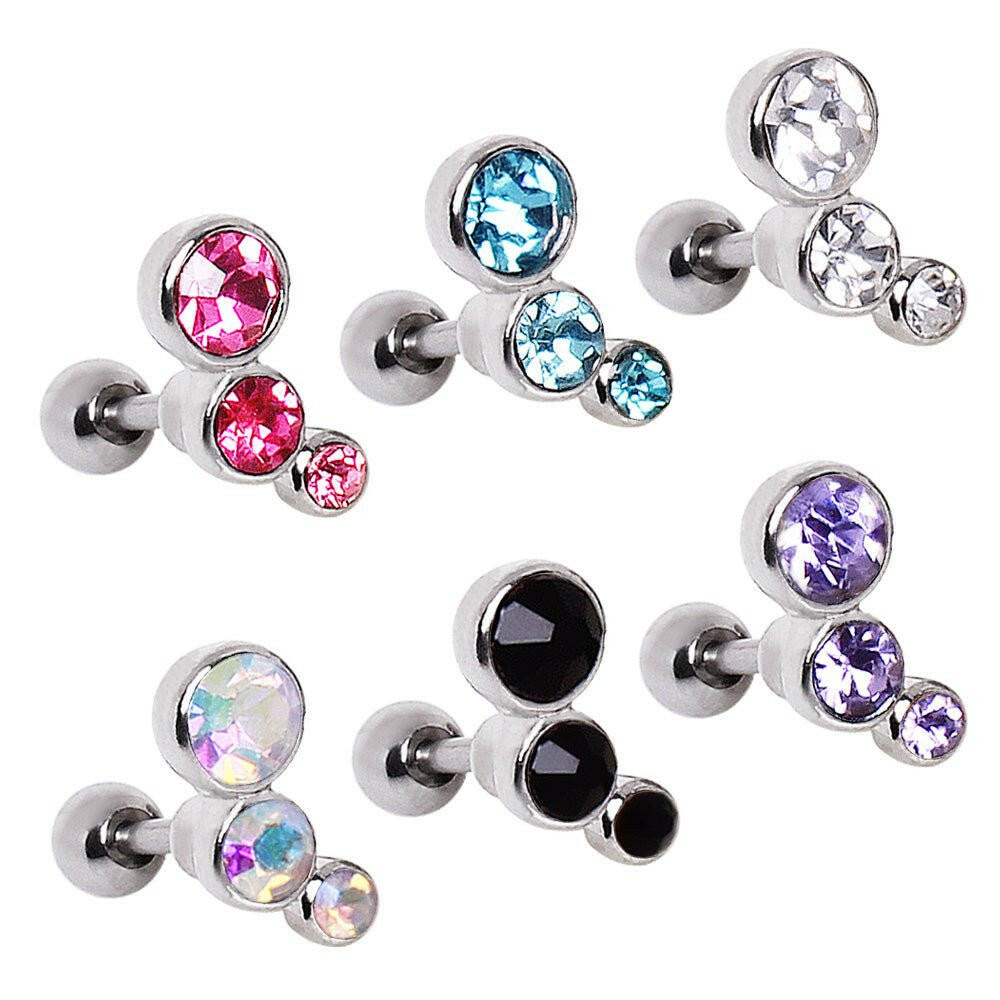 316L Surgical Steel Triple Round CZ Cartilage Earring Cartilage Impulse Piercings Aurora Borealis