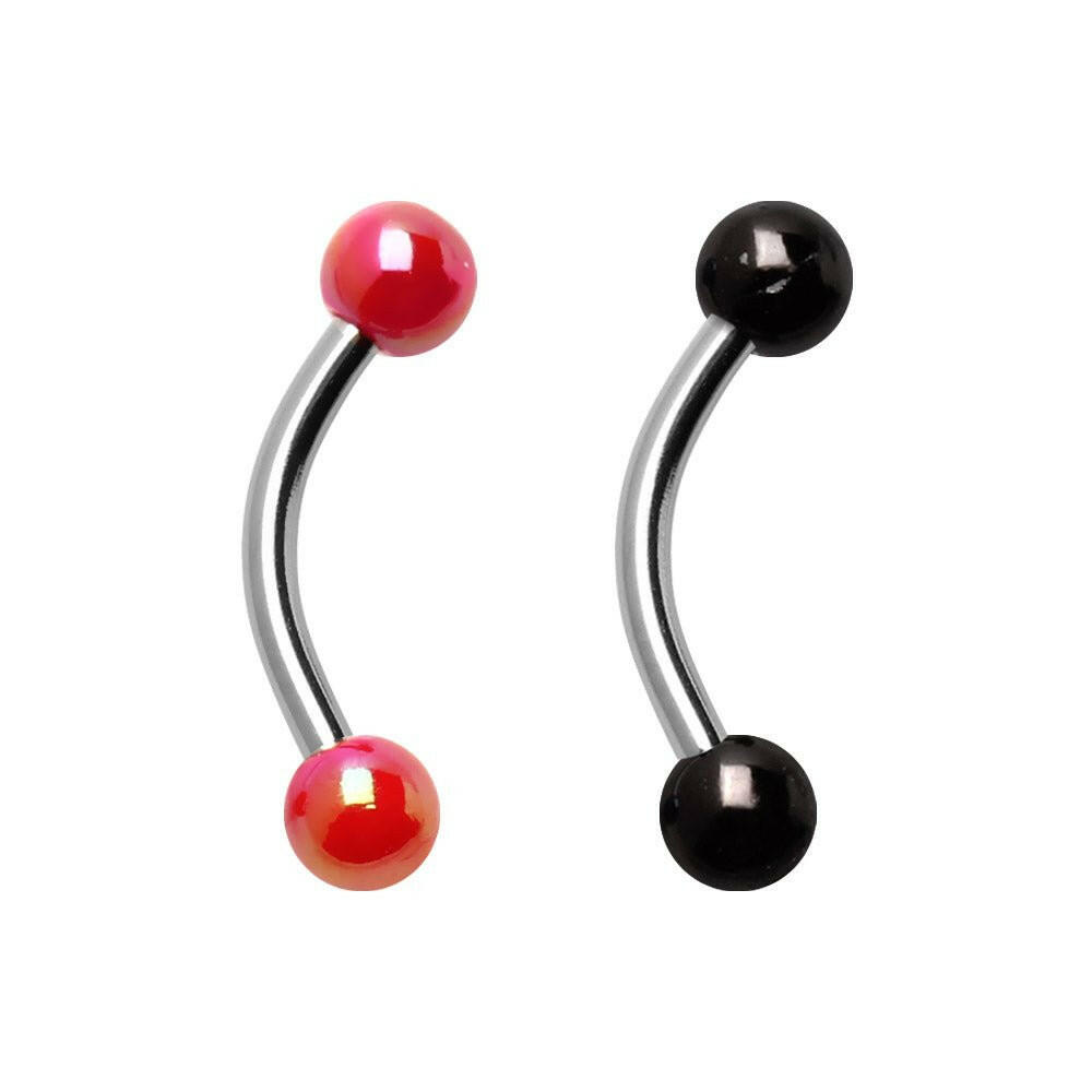 316L Surgical Steel Vacuum-Coated Metallic Acrylic Ball Curved Barbell Eyebrow Ring Impulse Piercings Black