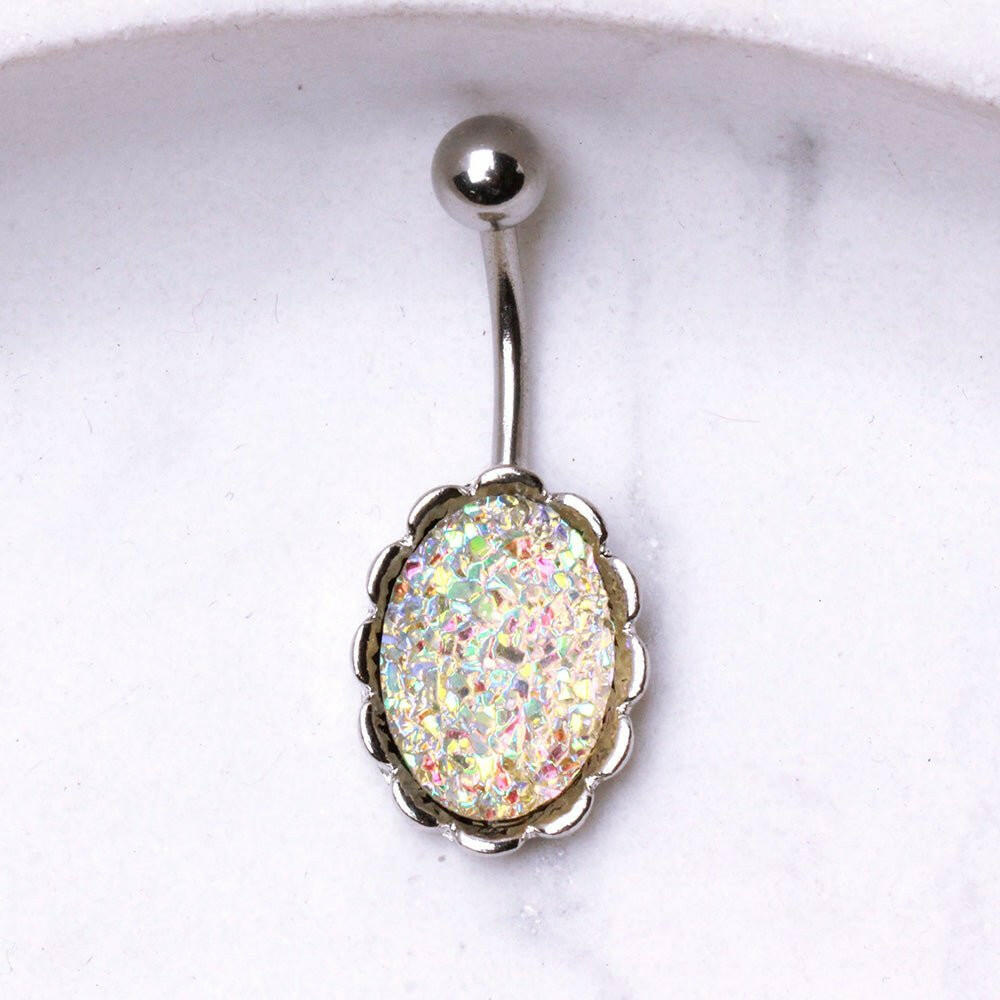 Textured Aurora Borealis Synthetic Opal Navel Ring Navel Ring Impulse Piercings