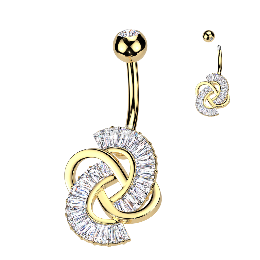 Surgical Steel Baguette CZ Knot Belly Button Navel Ring Navel Rings Skin Metals