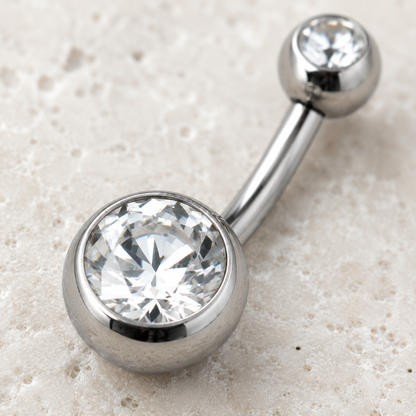 Internally Threaded Navel Ring Clear CZ Balls 14G 316L Steel - Skin Metals