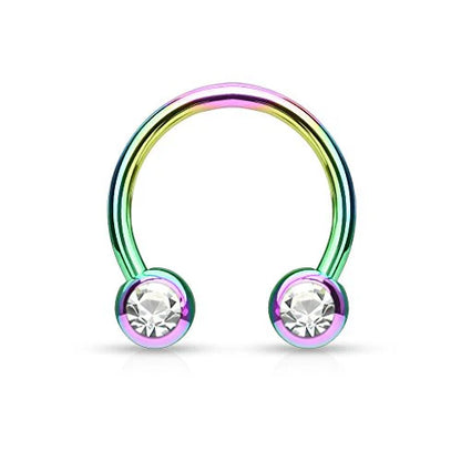 Front Facing Jewel Set Balls IP Over 316L Surgical Steel Circular/Horseshoes For Nipple, Septum and Ear Cartilage Piercings Horseshoe Skin Metals