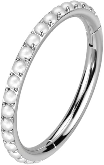 Titanium Hinged Segment Lined With Outward Facing Pave Pearls Hoop Ring Cartilage Impulse Piercings