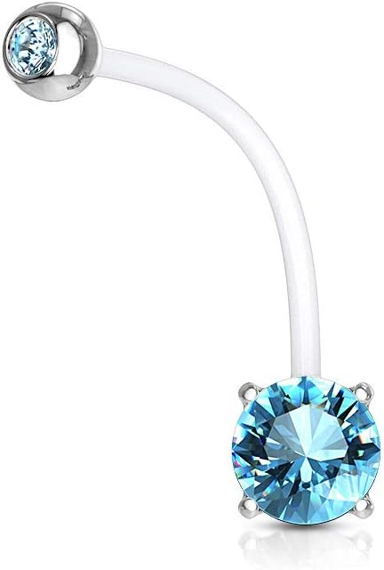Double Jeweled Prong Set Round CZ Pregnancy Belly Rings Bioflex with 316L Surgical Steel Balls Belly Button Ring Skin Metals