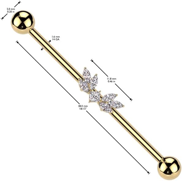 Surgical Steel Marquise CZ Wings Industrial Barbell Industrial Barbell Skin Metals